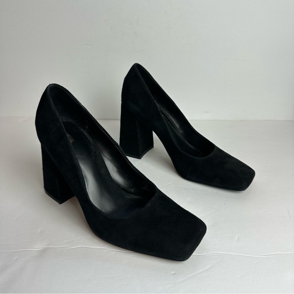 Zara Block Heels Women's Size 8 or EU 38 Square Toe Black Suede Minimalist - Picture 9 of 9